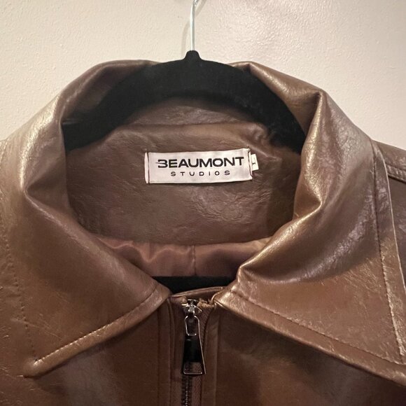 Beaumont Studios Brown Leather Jacket Size Large - Picture 5 of 6
